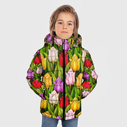 Куртка зимняя для мальчика Объемные разноцветные тюльпаны, цвет: 3D-черный — фото 2