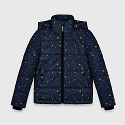 Куртка зимняя для мальчика Золотые, красные, синие звезды на темно синем, цвет: 3D-светло-серый