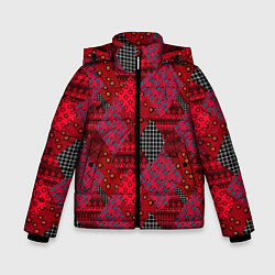 Куртка зимняя для мальчика Красный лоскутный узор пэчворк, цвет: 3D-красный