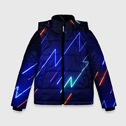 Куртка зимняя для мальчика Неоновые изогнутые линии, цвет: 3D-светло-серый