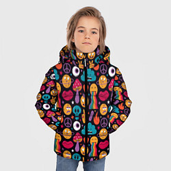 Куртка зимняя для мальчика Психоделические эмодзи, цвет: 3D-черный — фото 2