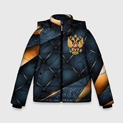 Куртка зимняя для мальчика Золотой герб России на объемном фоне, цвет: 3D-светло-серый