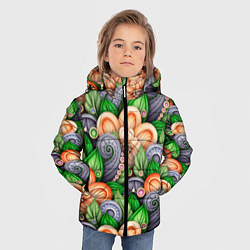 Куртка зимняя для мальчика Объемные лепестки цветов и листья, цвет: 3D-черный — фото 2