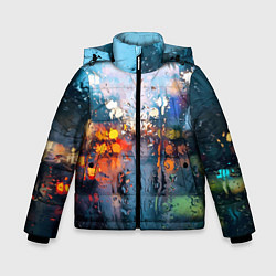 Куртка зимняя для мальчика Город через дождевое стекло, цвет: 3D-черный