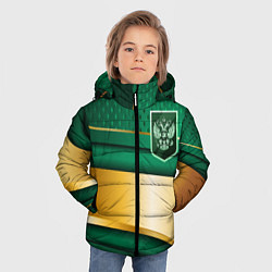 Куртка зимняя для мальчика Герб России на зеленой абстракции, цвет: 3D-черный — фото 2