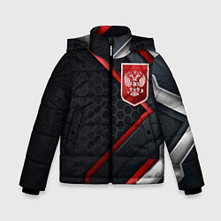 Куртка зимняя для мальчика Герб России - объемные пластины на фоне, цвет: 3D-светло-серый