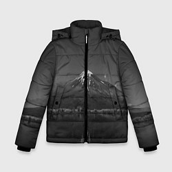 Куртка зимняя для мальчика Тёмные горы и озеро, цвет: 3D-светло-серый