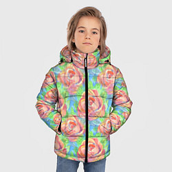 Куртка зимняя для мальчика Алые розы акварель, цвет: 3D-красный — фото 2