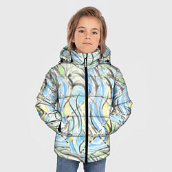 Куртка зимняя для мальчика Акварельные полосы синие черные желтые, цвет: 3D-красный — фото 2
