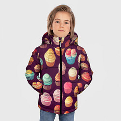 Куртка зимняя для мальчика Много нарисованных капкейков, цвет: 3D-черный — фото 2