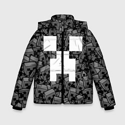 Куртка зимняя для мальчика Головы криперов - Майнкрафт - ЧБ, цвет: 3D-светло-серый