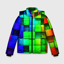 Куртка зимняя для мальчика Цветные неоновые кубы, цвет: 3D-светло-серый
