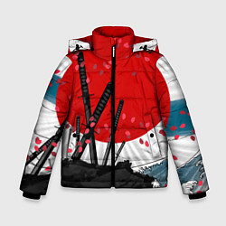 Куртка зимняя для мальчика Солнце, волны и катаны, цвет: 3D-красный