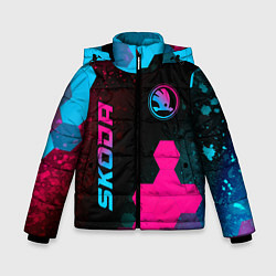 Куртка зимняя для мальчика Skoda - neon gradient: надпись, символ, цвет: 3D-черный
