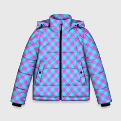 Куртка зимняя для мальчика Фиолетовые и голубые квадратики, цвет: 3D-светло-серый