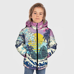 Куртка зимняя для мальчика Штормовые океанские волны и пальмы, цвет: 3D-красный — фото 2