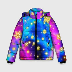 Куртка зимняя для мальчика Снежинки и звезды - яркие цвета, цвет: 3D-светло-серый