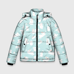 Куртка зимняя для мальчика Паттерн из белых зайчиков, цвет: 3D-черный