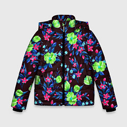 Куртка зимняя для мальчика Неоновые цветы - паттерн, цвет: 3D-черный