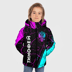 Куртка зимняя для мальчика Тимофей и неоновый герб России: надпись, символ, цвет: 3D-черный — фото 2