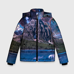 Куртка зимняя для мальчика Горы и лес у озера, цвет: 3D-черный