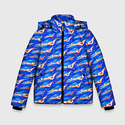Куртка зимняя для мальчика Плывущие девушки на синем, цвет: 3D-красный