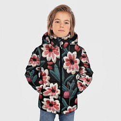 Куртка зимняя для мальчика Эффект вышивки цветы, цвет: 3D-красный — фото 2