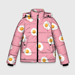Куртка зимняя для мальчика Яичница на розовом фоне, цвет: 3D-черный
