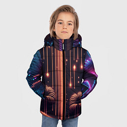Куртка зимняя для мальчика Неоновый тропический дождь, цвет: 3D-красный — фото 2
