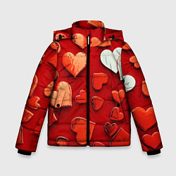Куртка зимняя для мальчика Красные сердца на красном фоне, цвет: 3D-светло-серый