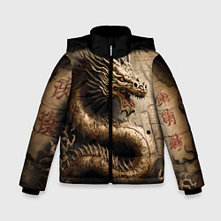 Куртка зимняя для мальчика Китайский дракон с открытой пастью, цвет: 3D-черный