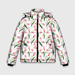 Куртка зимняя для мальчика Тюльпаны и сердечки - паттерн, цвет: 3D-светло-серый
