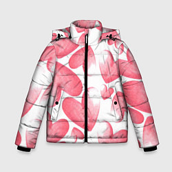 Куртка зимняя для мальчика Розовые акварельные сердца - паттерн, цвет: 3D-светло-серый