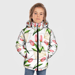 Куртка зимняя для мальчика Тюльпаны в конвертах - паттерн, цвет: 3D-светло-серый — фото 2