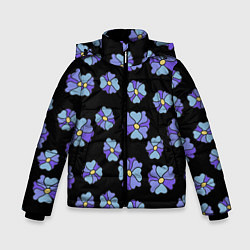 Куртка зимняя для мальчика Дудл цветы на черном - паттерн, цвет: 3D-черный