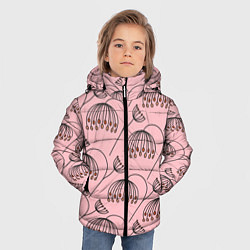 Куртка зимняя для мальчика Цветы в стиле бохо на пудрово-розовом фоне, цвет: 3D-черный — фото 2