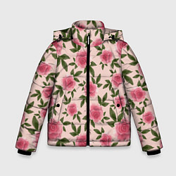 Куртка зимняя для мальчика Акварельные розы на бежевом - паттерн, цвет: 3D-черный