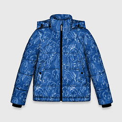 Куртка зимняя для мальчика Женские лица на джинсовом синем, цвет: 3D-черный