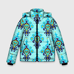 Куртка зимняя для мальчика Светло-синий паттерн из ламп, цвет: 3D-черный