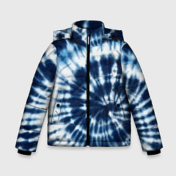Куртка зимняя для мальчика Эффект тай дай - размытый синий узор, цвет: 3D-черный