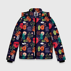 Куртка зимняя для мальчика Разноцветные завитки, цвет: 3D-светло-серый