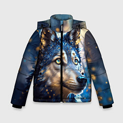 Зимняя куртка для мальчика Волк на синем фоне
