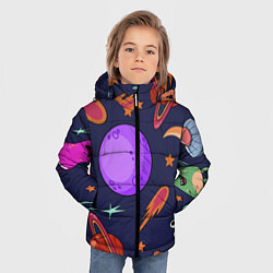 Куртка зимняя для мальчика Космический арт планеты, цвет: 3D-черный — фото 2