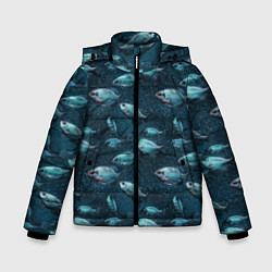 Куртка зимняя для мальчика Текстура из рыбок, цвет: 3D-светло-серый