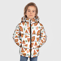 Куртка зимняя для мальчика Кусочки пиццы - паттерн на белом, цвет: 3D-светло-серый — фото 2