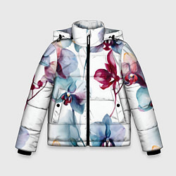 Куртка зимняя для мальчика Голубая орхидея акварель - паттерн, цвет: 3D-черный