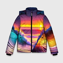 Куртка зимняя для мальчика Волны на закате, цвет: 3D-светло-серый