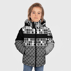 Куртка зимняя для мальчика Черно-белый лоскутный узор-пэчворк, цвет: 3D-красный — фото 2