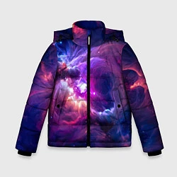 Куртка зимняя для мальчика Небула в космосе в фиолетовых тонах - нейронная се, цвет: 3D-светло-серый