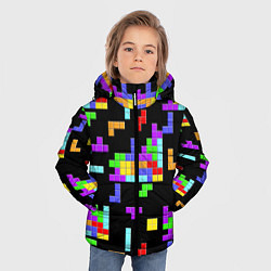 Куртка зимняя для мальчика Неоновый тетрис на темном фоне, цвет: 3D-красный — фото 2